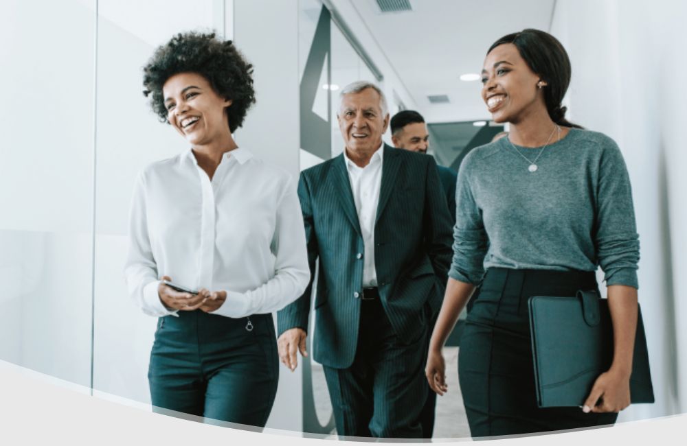 employees walking down hall