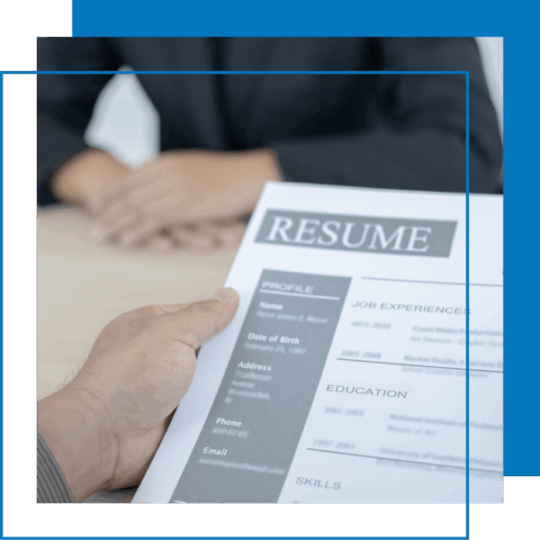 person looking at resume
