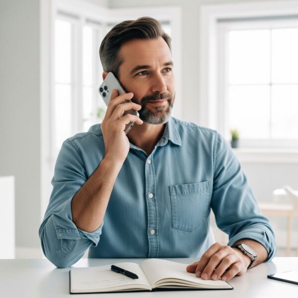 An man taking a professional phone call during a job search 